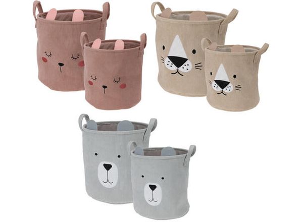 Hovedbilde Kurv cordstoff m/dyremotiv, 30 x 30 cm, 3 ass