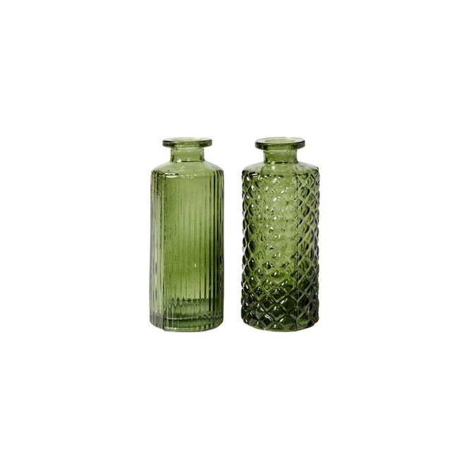 Hovedbilde Vase m/mønster 2ASS H14x6cm glass grønn