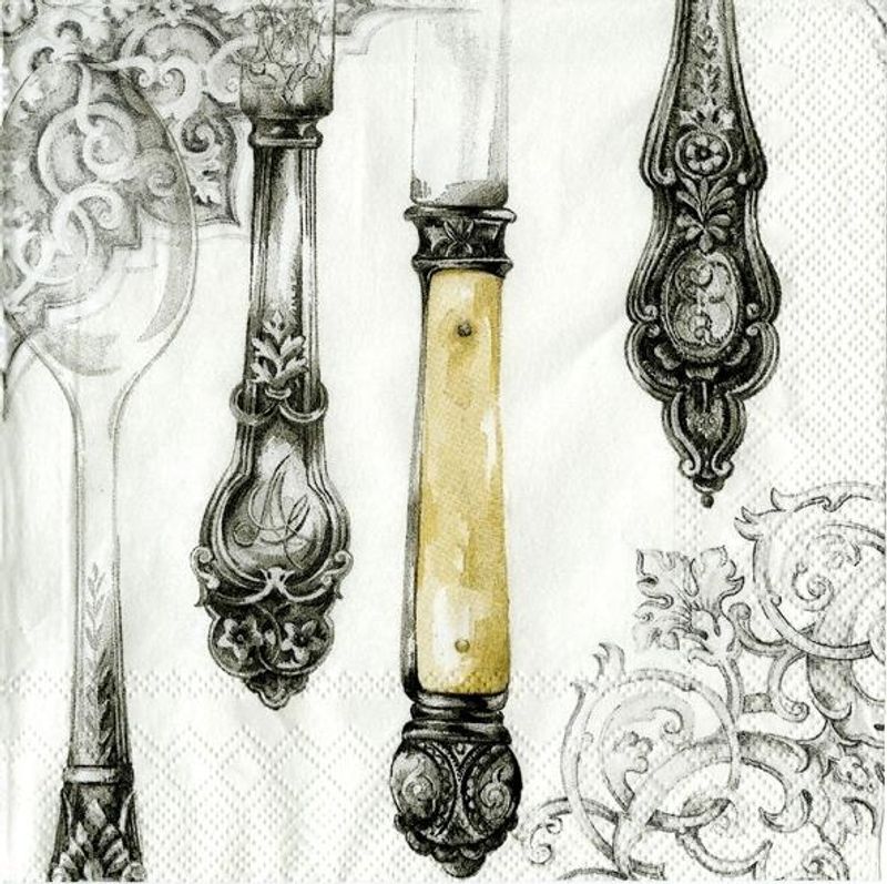 Servietter, Cutlery hvid/sølv lunch
