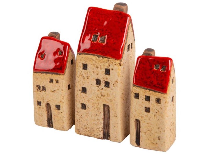 Hus dekor beige/rød keramikk s/3