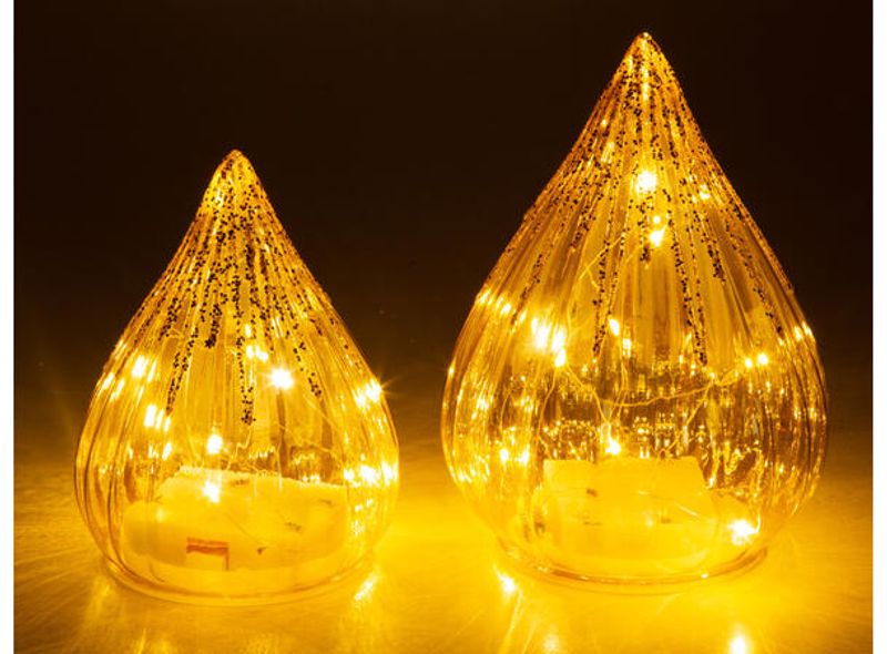 Dråpe LED klar amber m/gull, 12 x 15,5 cm