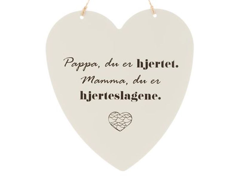 Skilt hjerte stort Pappa Mamma Hjerte