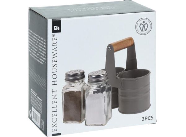 Hovedbilde Salt & pepper glass grå metallholder 2st