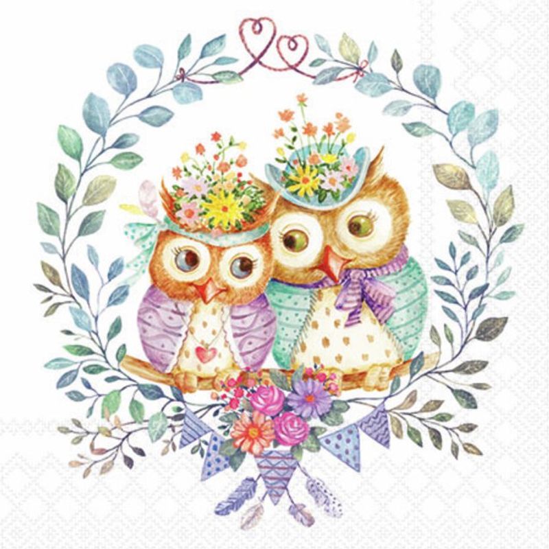 Servietter Kaffe Owl couple in love