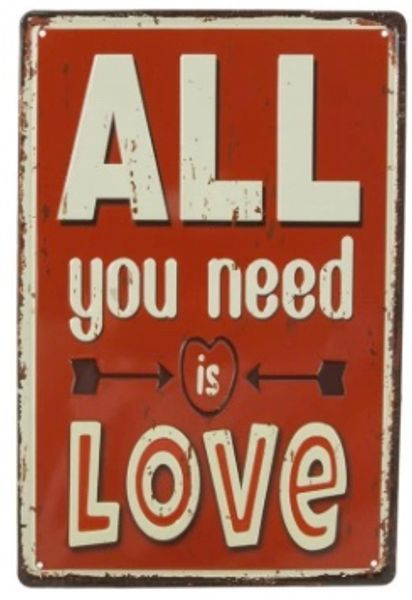 Hovedbilde Metallskilt ALL YOU NEED IS LOVE, 20 x 30 cm