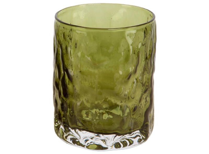 Lysglass bølget oliven 7,5x7,5x9,5cm