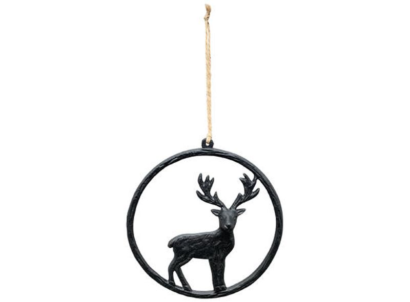 Reinsdyr sort metallskilt henge d:15,5cm
