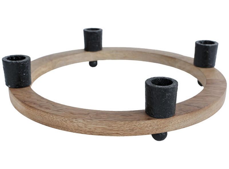 Lysestake advent tre og metall 28x6,5cm