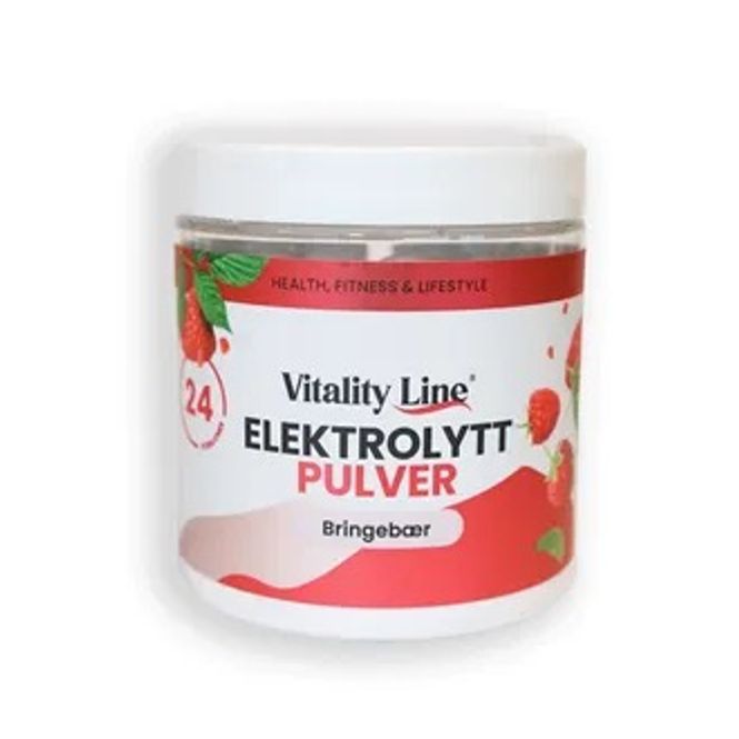 Hovedbilde Vitality Line Elektrolyttpulver Bringebær 120gr