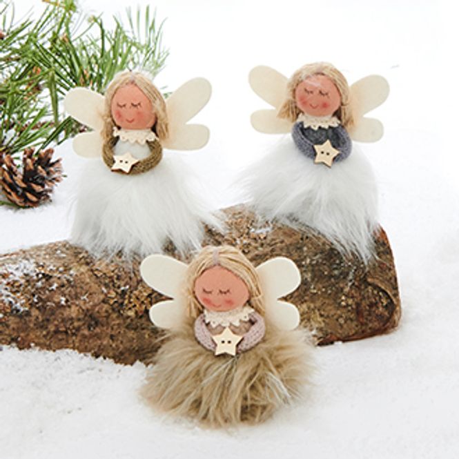 Hovedbilde Engel, stof fm/pels nederdel, stående, 8CM, 3 ...