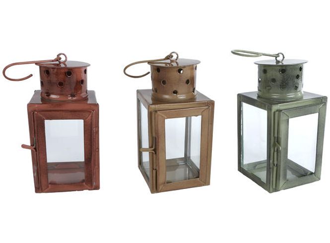 Hovedbilde Bordlykt farget metall glass 7x13cm 3ass