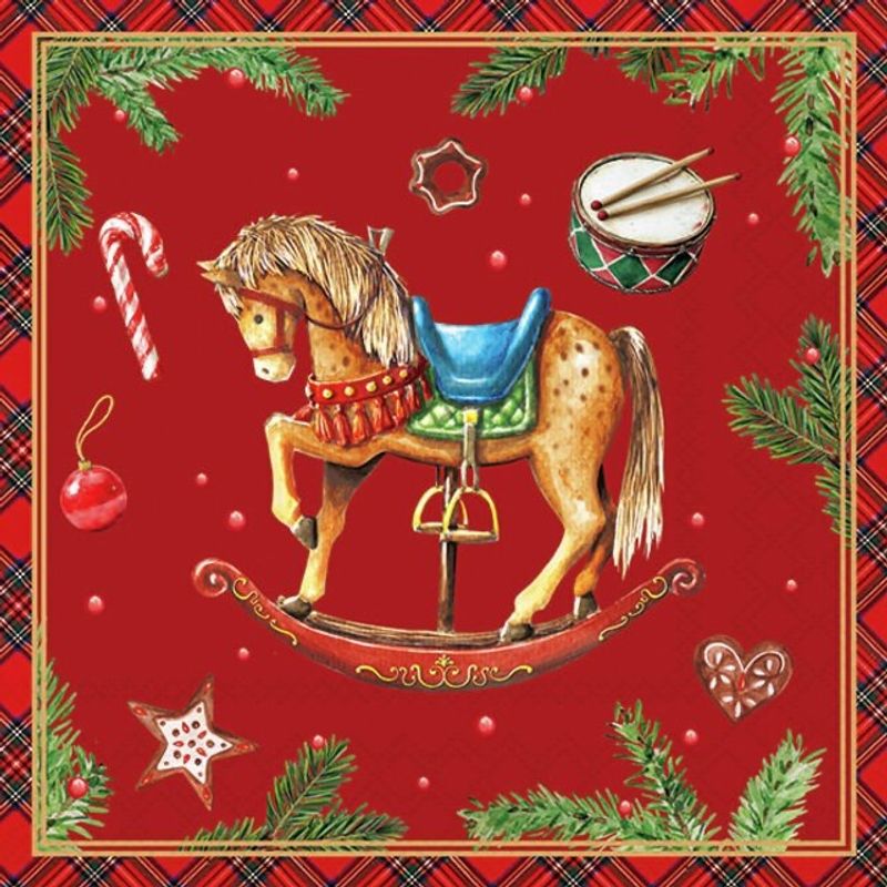 Servietter lunsj - Classic rocking horse red 